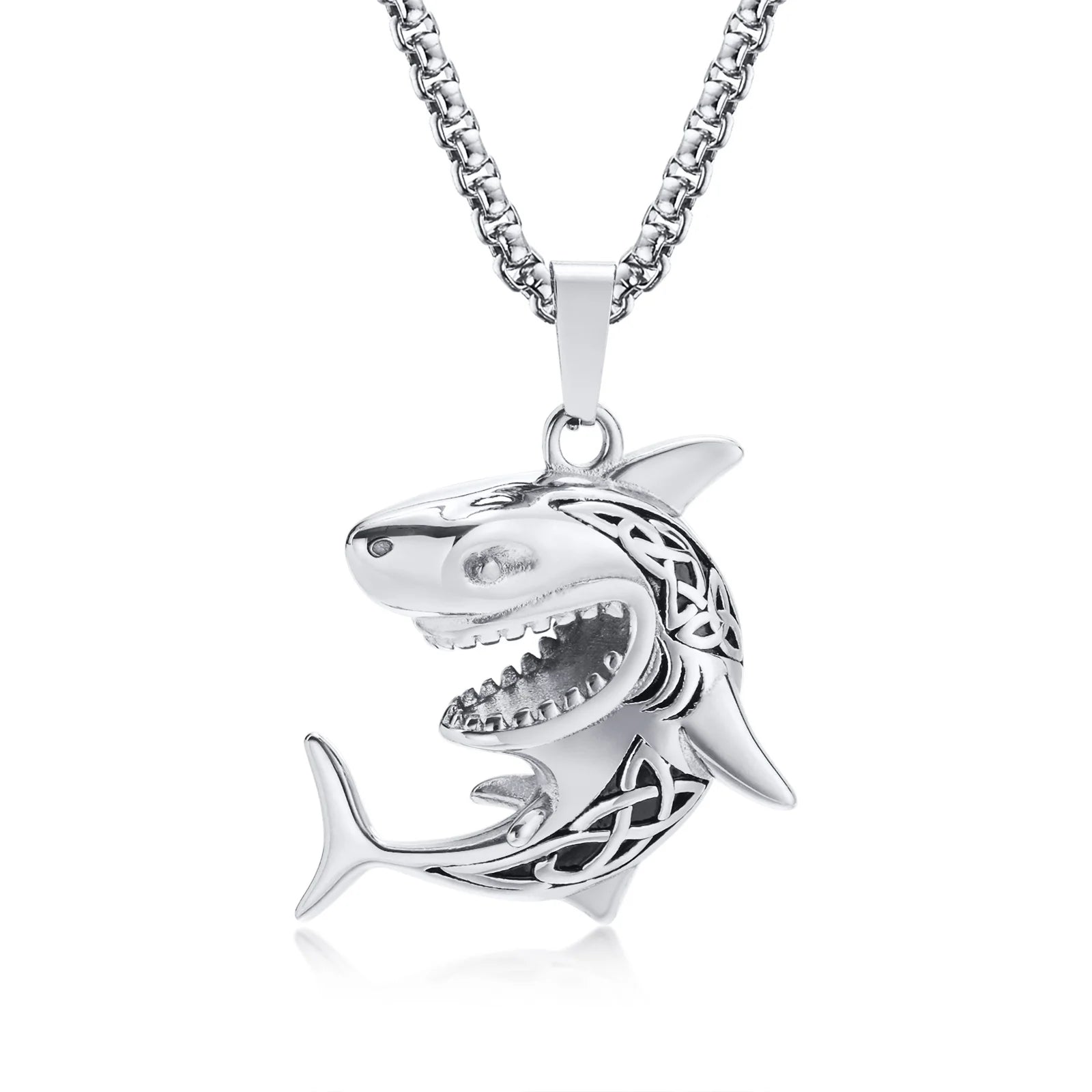 Vnox Stylish Shark Men Boys Necklaces,Rock Punk Animal Pendant Collar Jewelry with Stainless Steel Box Chain