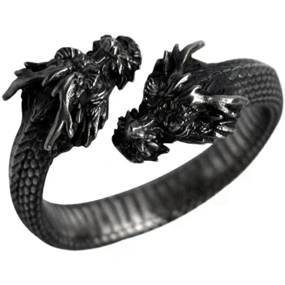 New Personalized Retro Domineering Trend Two-headed Dragon Ring Men Women Punk Adjustable Ring Hip Hop Rock Simple