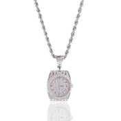 Zircon Watch Shape Pendant Necklace — Zinc Alloy