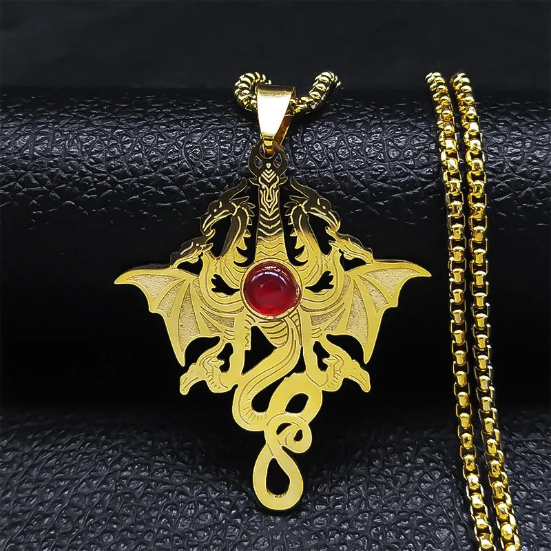Viking Dragon Stainless Steel Pendant Necklace
