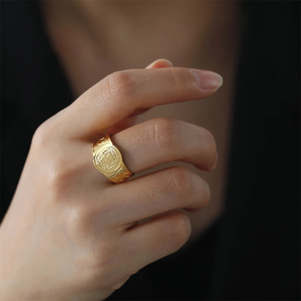 My Shape Lion Rings for Men Punk Celtics Knot Animals Resizable Stainless Steel Finger Ring Nordic Vintage Jewelry