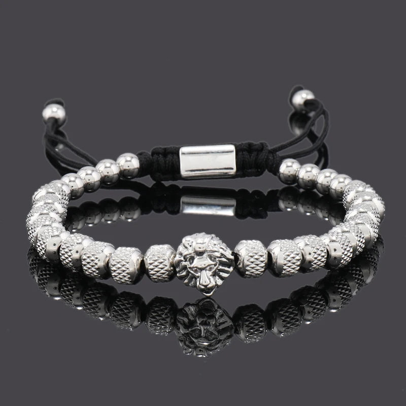 Luxury Lion Charms Man Bracelet For Women Stainless Steel Beaded Jewelry Couple Gift