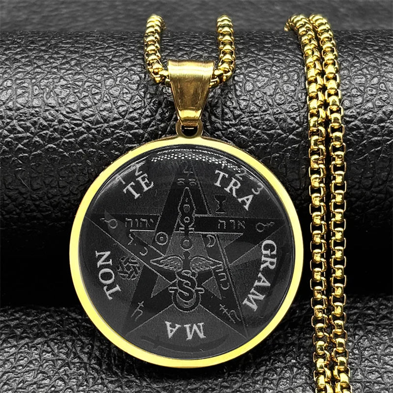 Seal of Seven Archangels Medal Stainless Steel Glass Necklace Seal of Solomon Talisman Necklace Protection Jewelry