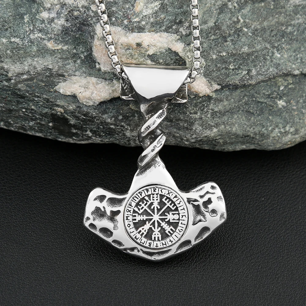 Compass Thor Hammer Steel Pendant Vintage Nordic