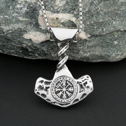 Compass Thor Hammer Steel Pendant Vintage Nordic