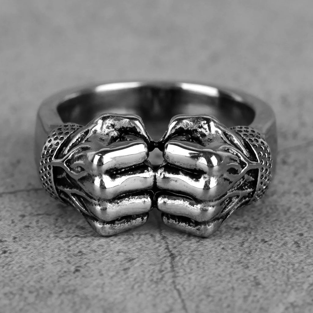 316L Stainless Steel Angry Fist Power Man Men Rings Punk Rock Hip Hop Creativity Personality for Male Boy Fashion