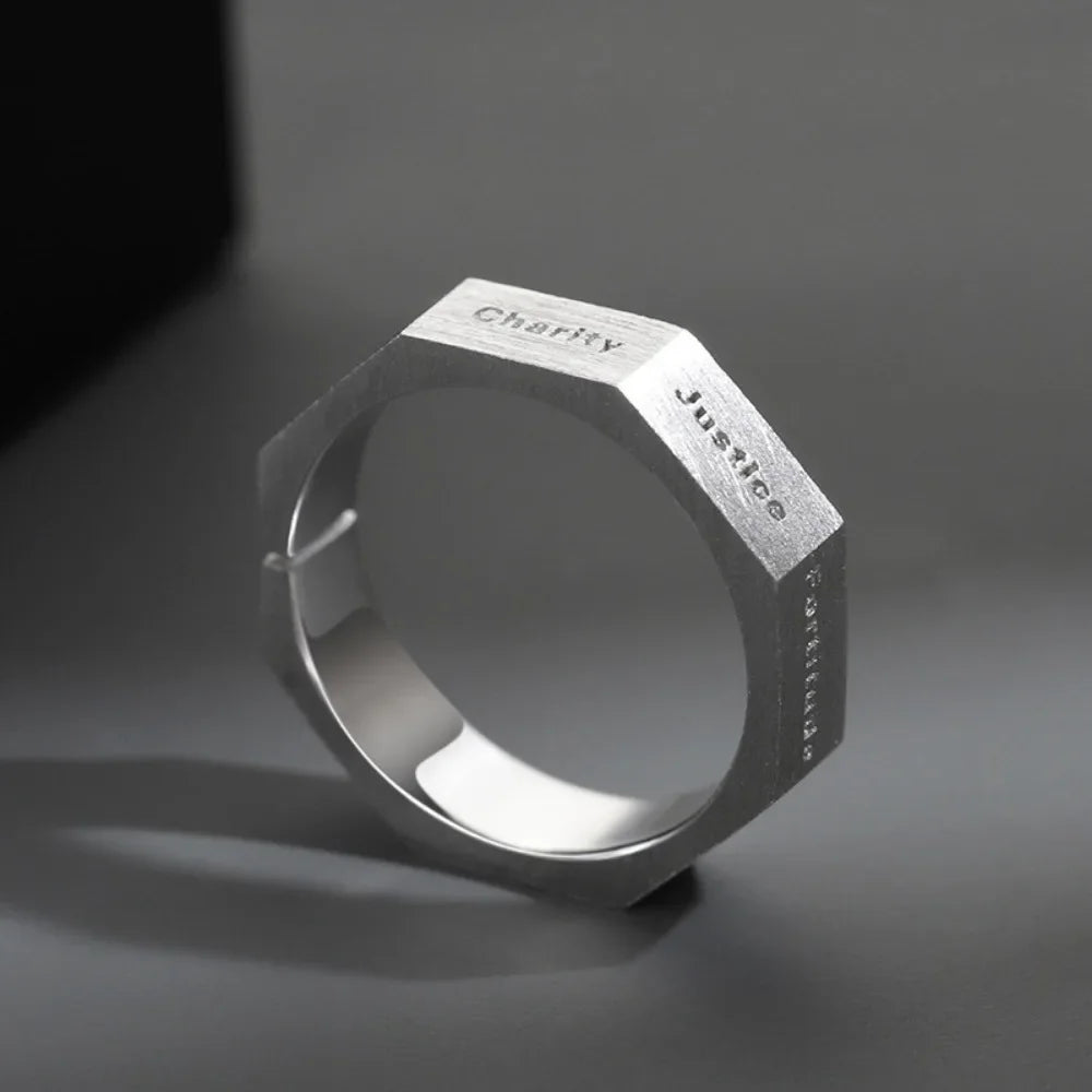 Minimalist Niche Seven Virtues Men's Ring Personalized Punk Retro Hip Hop Street Fashion Trend Party Jewelry RingAccessoriesGift