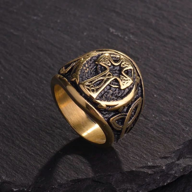Valily Men's Celtic Knot Ring Stainless Steel Punk Silver Cross Jewelry