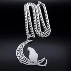 Wicca Moon Cat Choker — Stainless Steel