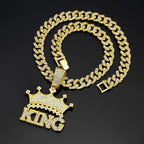 Men Hip Hop Crown with King Pendant Necklace with 13mm Crystal Cuban Chain HipHop Iced Out Bling Necklaces Fashion