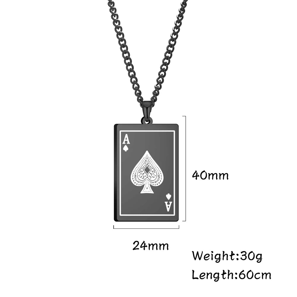 Cazador Poker Card Ace of Spades Necklaces for Men Women Stainless Steel Hip Hop Jewelry Gold Color Necklace 2026 Gift Wholesale