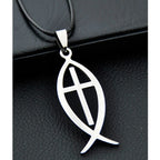 Jesus Cross Fish Pendant Necklace — Stainless Steel