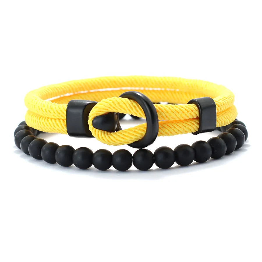 Fashion Mens Bracelet Set Lucky Thread Wrap Braclet Meditation Onyx Stone Beads Braslet Hombre Hand Accessories Fabric