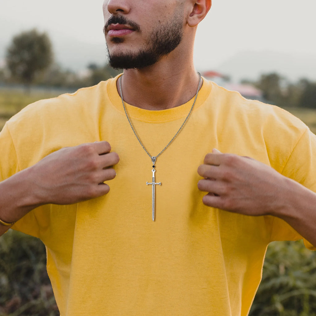 Sword and Cross Dagger Pendant Necklace — Two-Tone