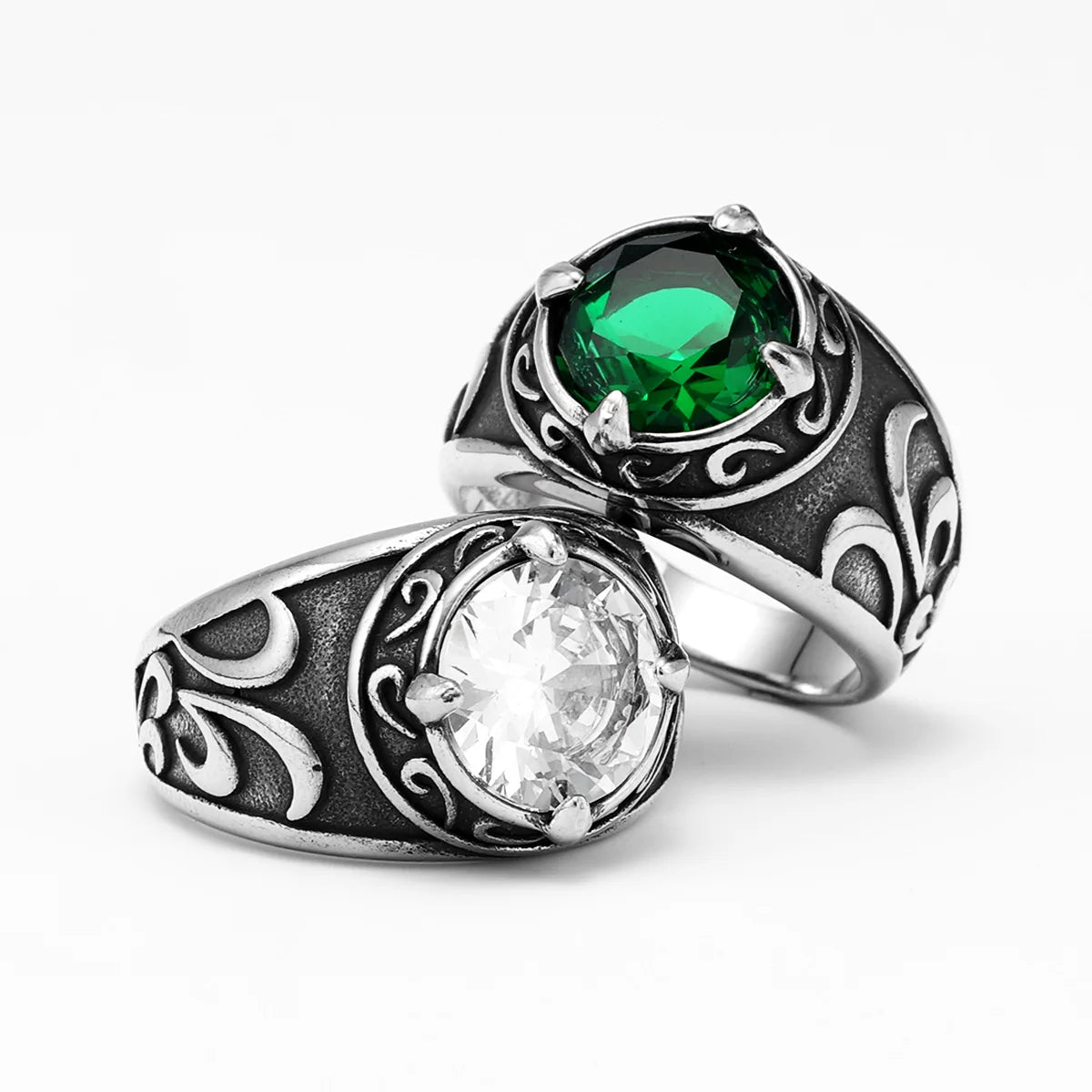 Gemstone Carved Ring — Stainless Steel