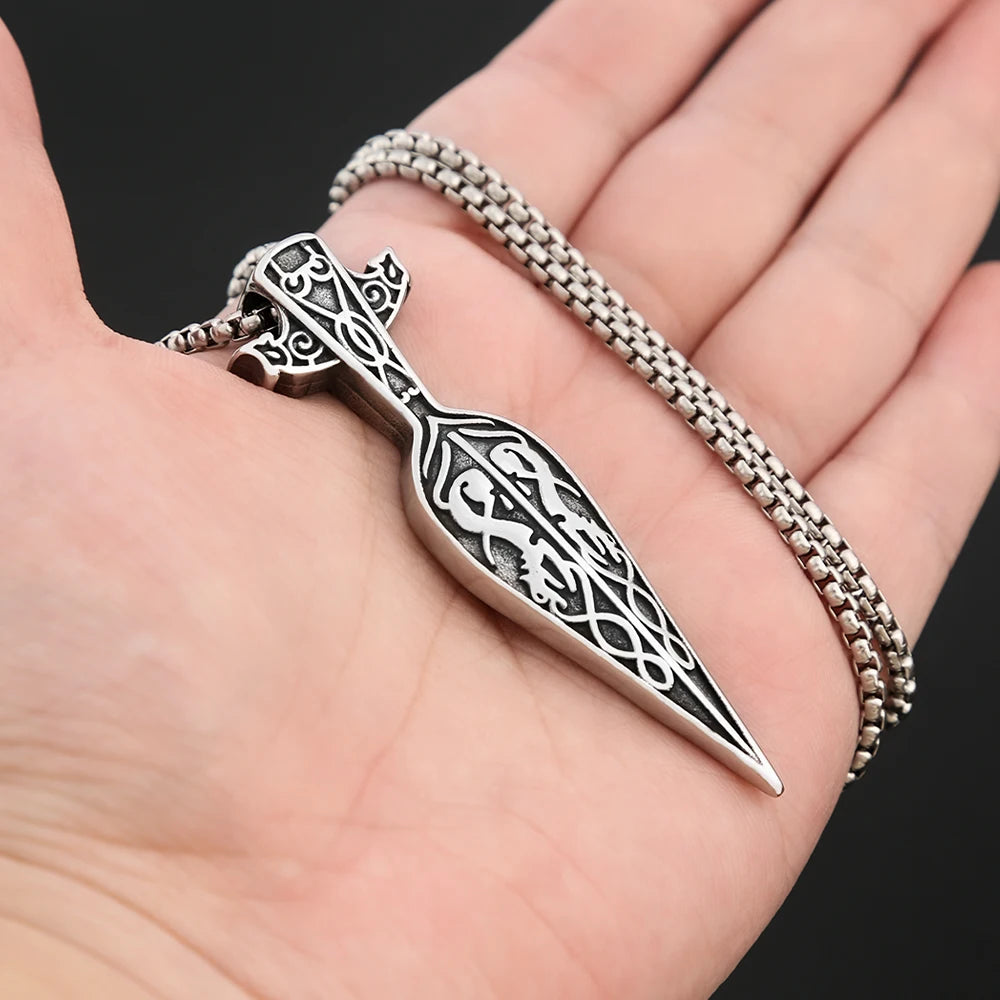 Odin Steel Pendant Nordic Viking Sword Spear Spartan
