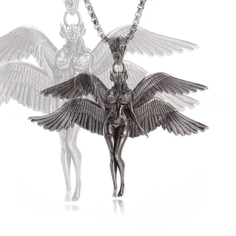 Delicate Antique Silver Color Seraph Prayer Good Luck Necklace Pendant Men Women Anniversary Amulet Jewelry Gift