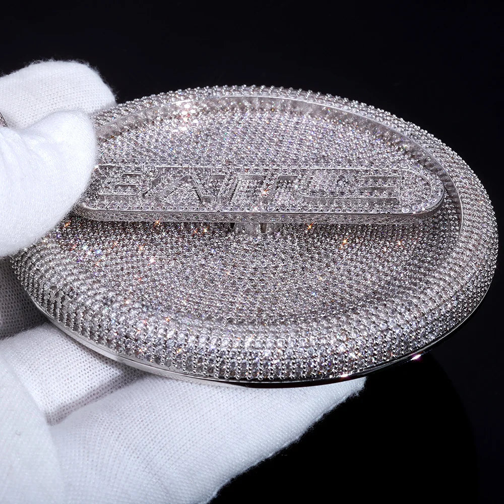 Iced Out Letter Pendant Necklace Round 8CM