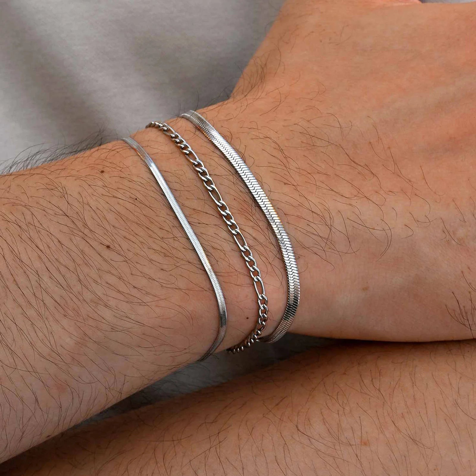 Minimal Chain Bracelet Set Silver — Stainless Steel