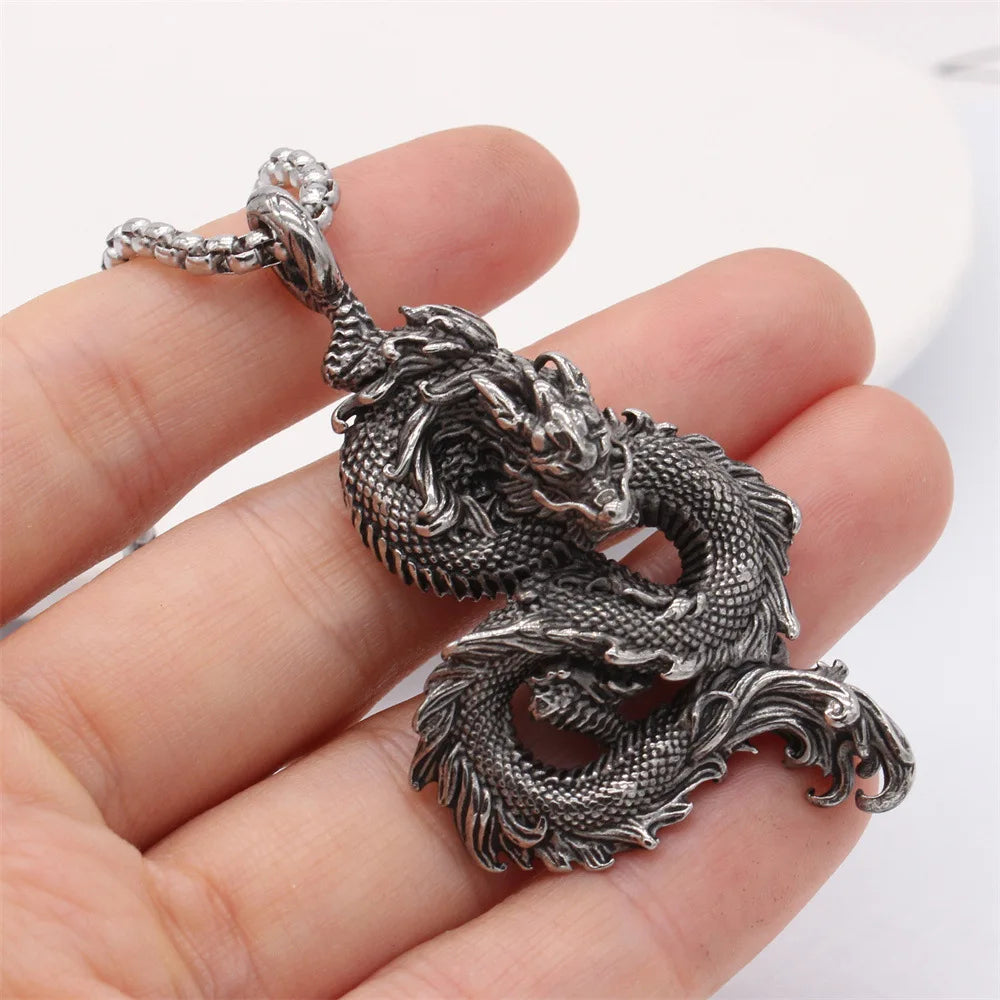 Chinese Dragon Stainless Steel Pendant Necklace