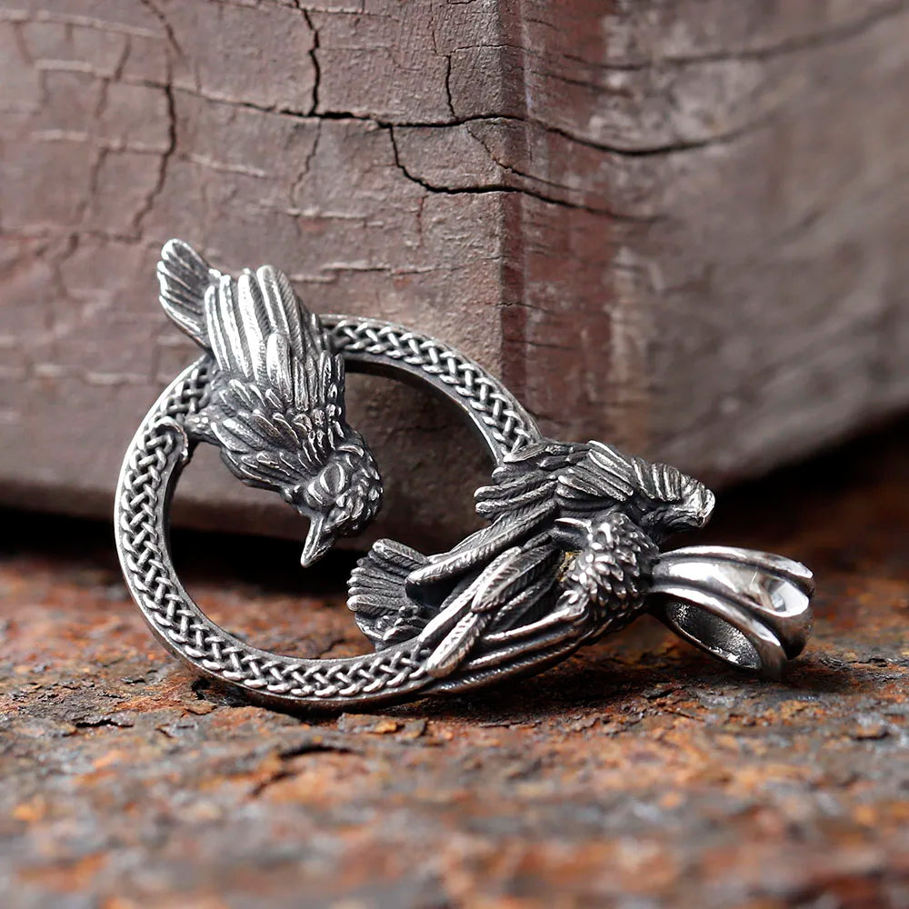 Nordic Vikings Raven Pendant Necklace Fashion Odin Huginn and Muninn Necklaces For Men Women Stainless Steel Charm Jewelry Gifts