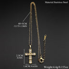 Gold-Tone Jesus Cross Rhinestone Necklace — Stainless Steel