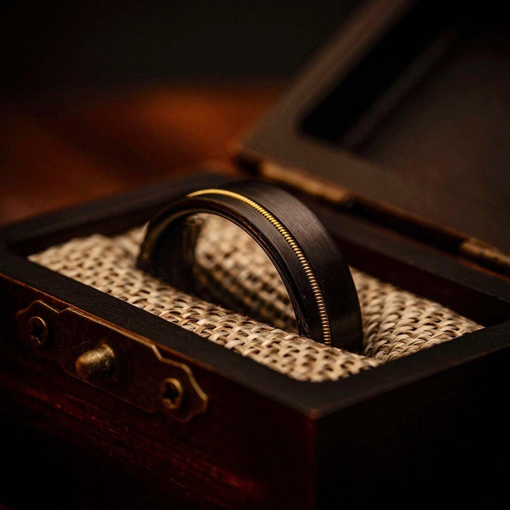 Fashion Black Stainless Steel Rings for Men With Guitar String Inlay Guitarist Ring For Musician Wedding Jewelry Drop