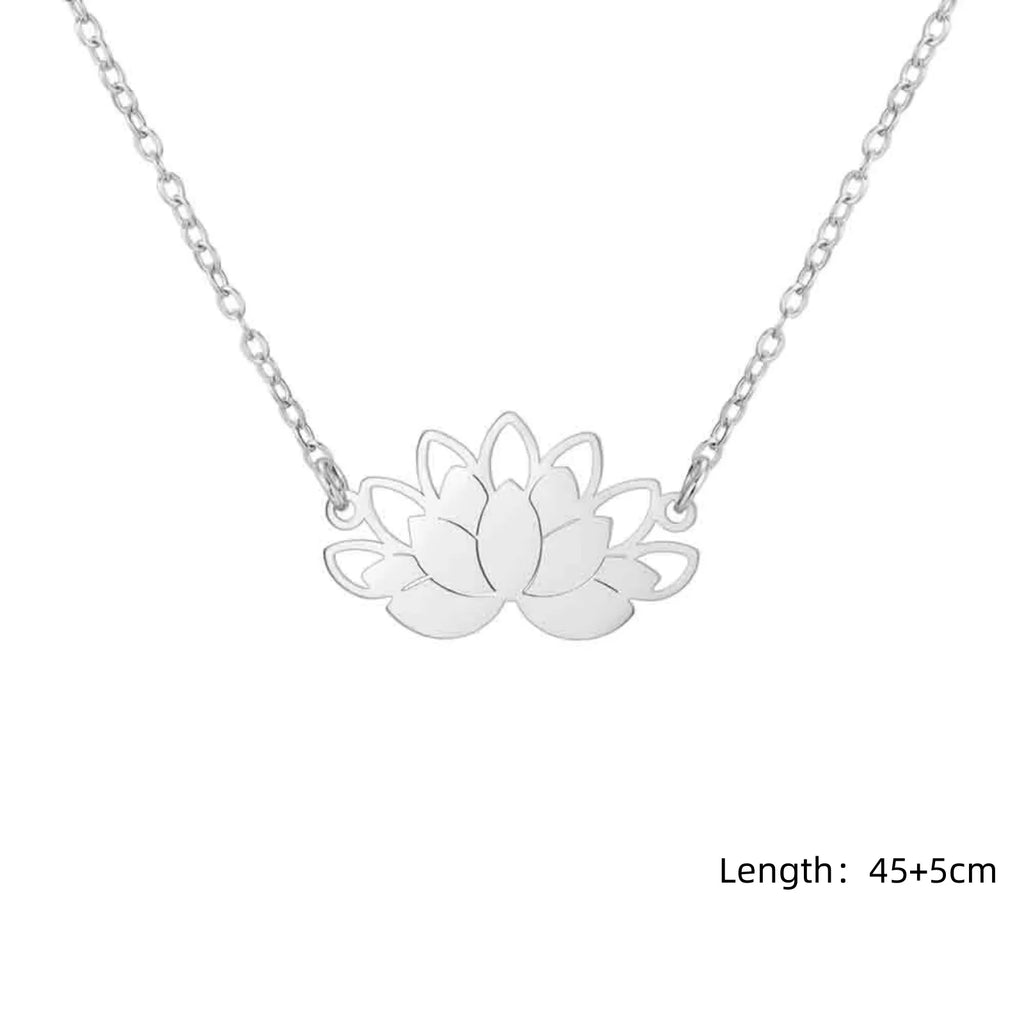 Unalome Lotus Flower Pendant Necklace — Stainless Steel Chain