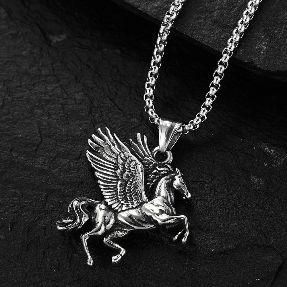 Stainless Steel Greek Winged Horse Pendant Necklace