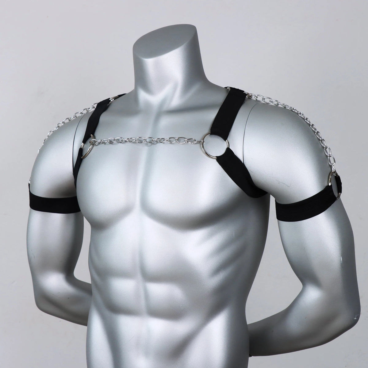 Black Punk Style Adjustable Tightness PU Metal Chain Half Harness Punk Belt Men Top Chest Suspender for Cosplay Party