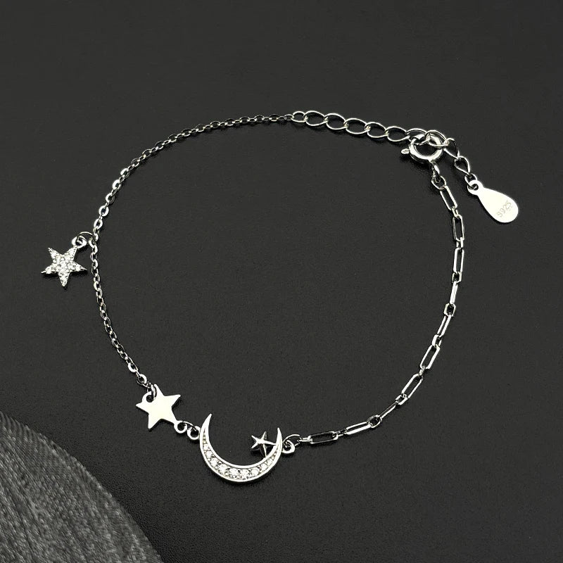 Star Silver Bracelet Zircon Sterling Crescent