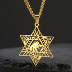 Lion of Judah Star of David Pendant Necklace — Stainless Steel