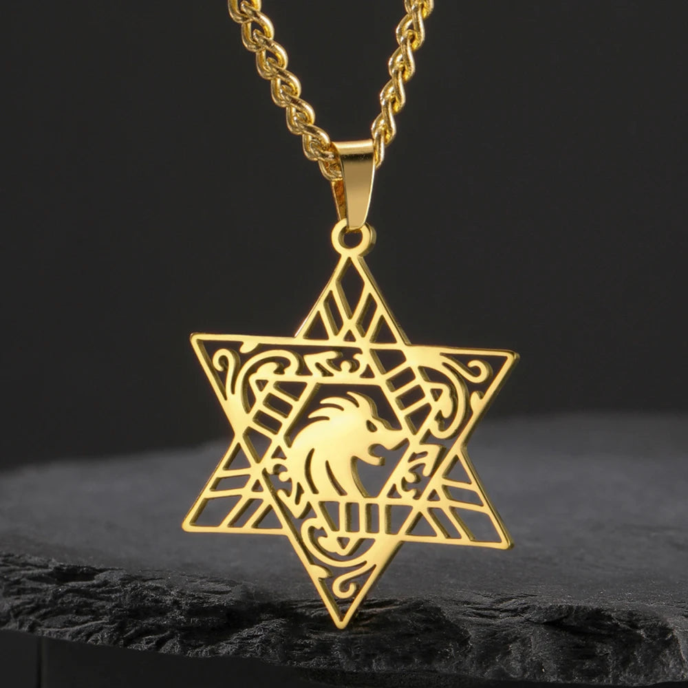 Lion of Judah Star of David Pendant Necklace — Stainless Steel