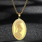 QIMING Dainty Saint George Pendant Necklace For Men Stainless Steel Warrior St. George's Dragon Medallion Mythology