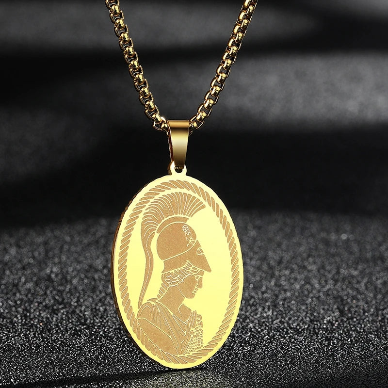QIMING Dainty Saint George Pendant Necklace For Men Stainless Steel Warrior St. George's Dragon Medallion Mythology