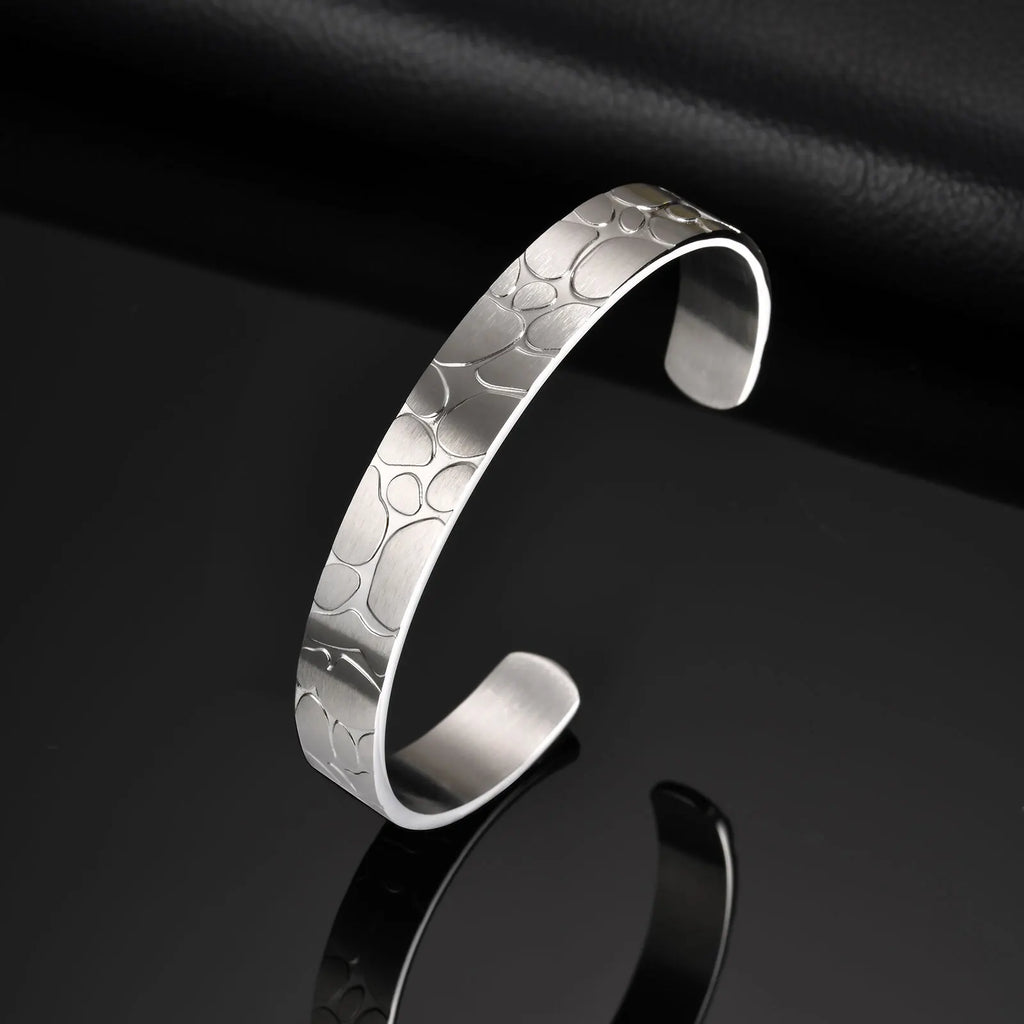 Minimalist Style Open Bangle Bracelet, 10mm Wide Brushed Finish Adjustable Stainless Steel Cuff Jewelry Gift for Men