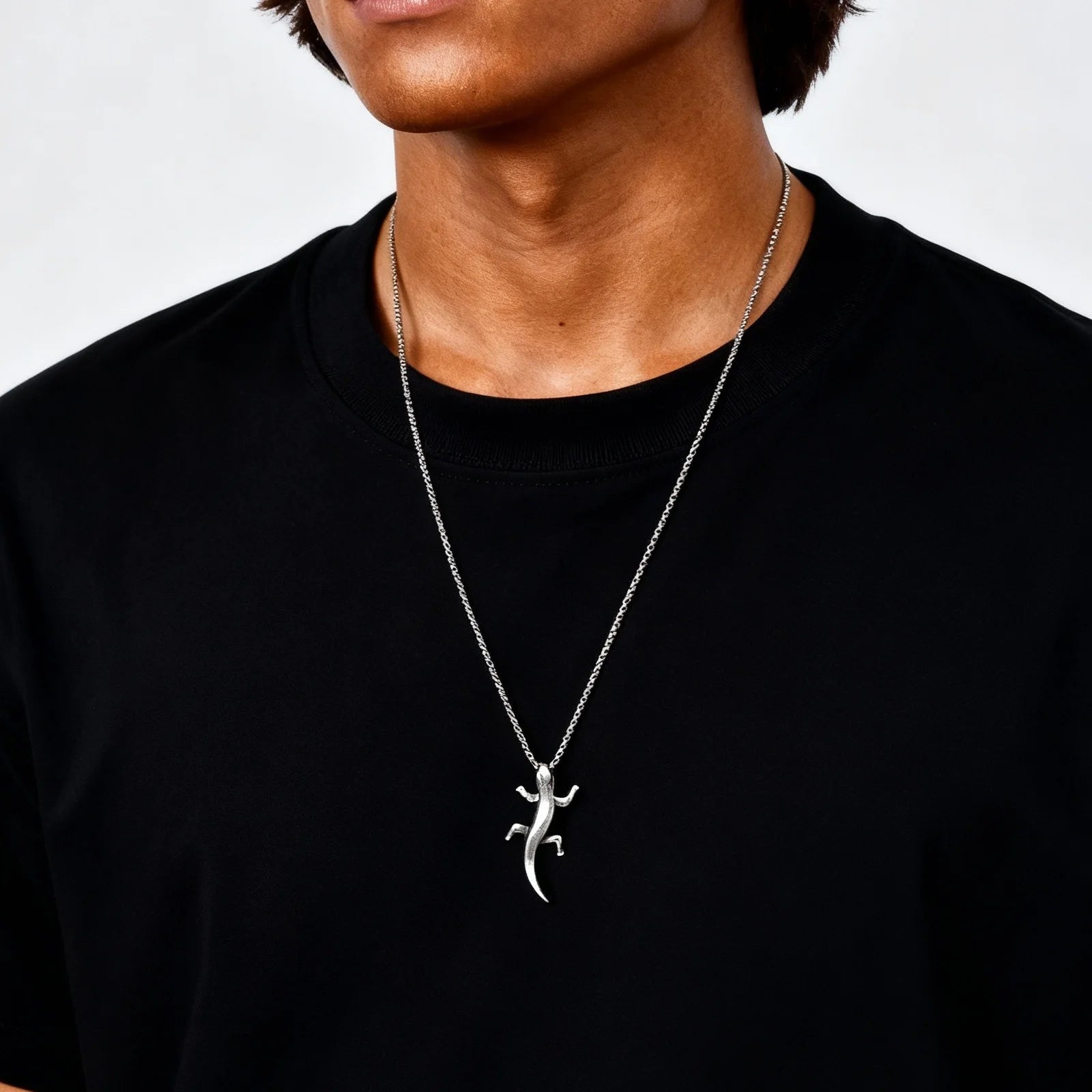 Unique Gecko Lizard Pendant Necklace for Men Male, Stainless Steel Hip Hop Animal Necklace, Fashion Jewelry Creativity Gift