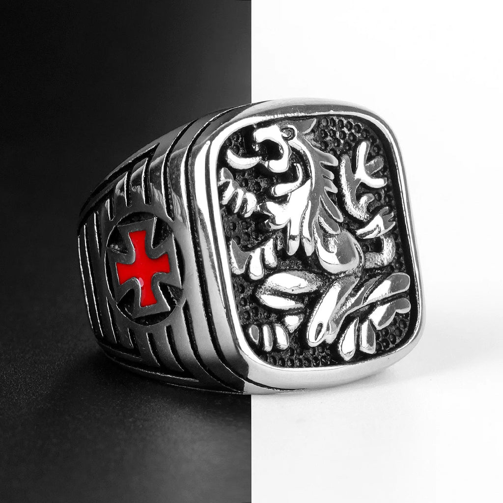 316L Stainless Steel Royal Lion Men Rings Vintage Religious Cross Talisman Good Lucky for Men Boy Fashion Jewelry Gift