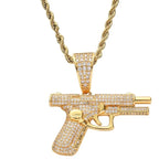 Crystal Pistol Pendant Necklace — Iced Out Two-Tone Street Chain
