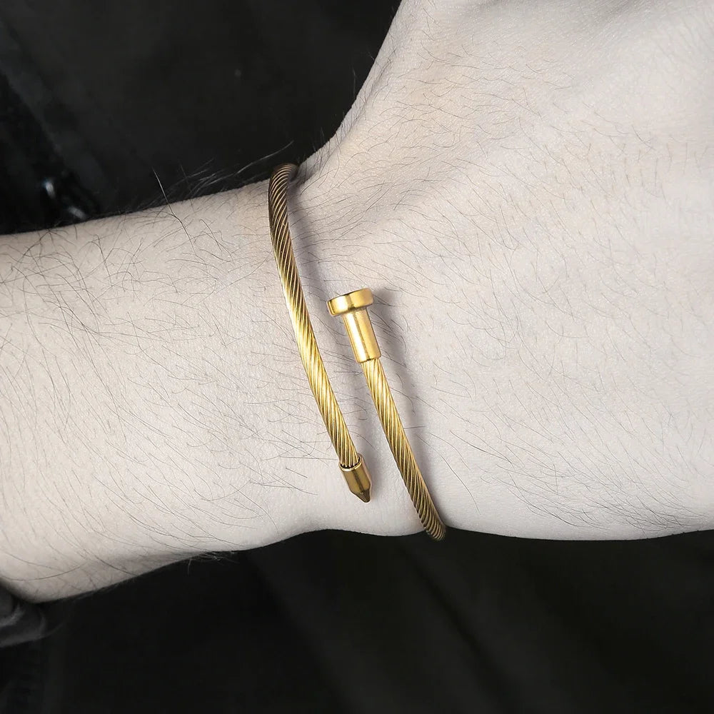 Fashion Stainless Steel Nail Bangle Bracelet for Men Women Punk Style Metal Geometric Rivet Charms Bangle Wrist Jewelry