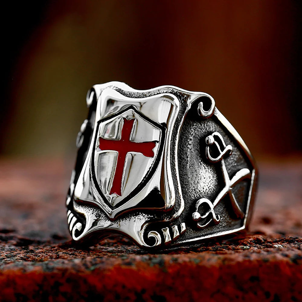 Black Iron Cross Pattern Ring — Stainless Steel