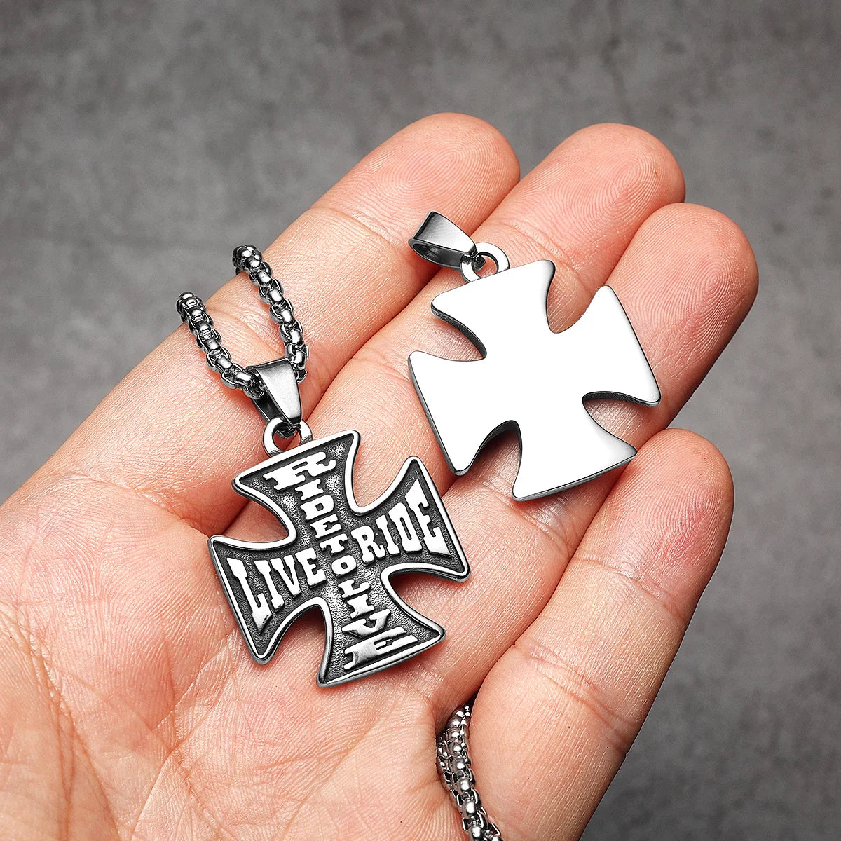 Live to Ride Cross Stainless Steel Pendant Necklace