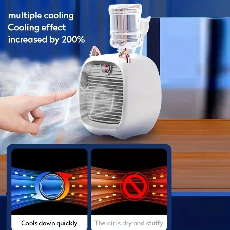 TINSOL USB Mini Air Conditioning Fan, Humidifier Desktop Fan Spray Electric, 1200mAh, Three Gear Air Conditioning