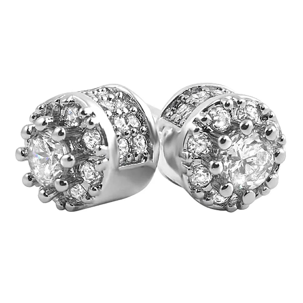 Two-Tone Iced Out Stud Earrings CZ