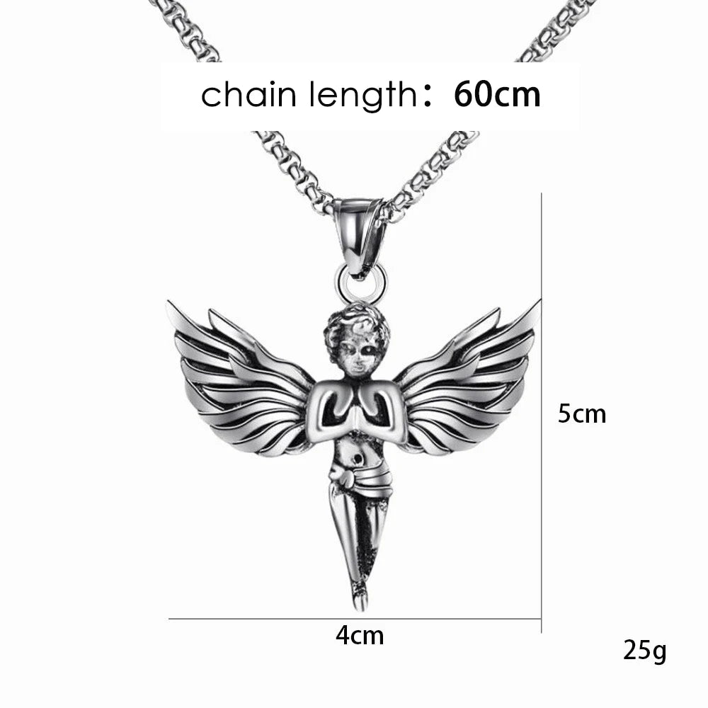 Silver Angel Wing Feather Pendant Necklace