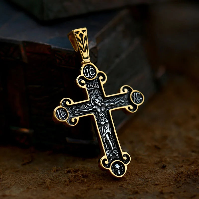 Jesus Cross Men's  Stainless Steel Crucifix Eastern Orthodox  Pendant Chain Necklace Jewelry BP8-515