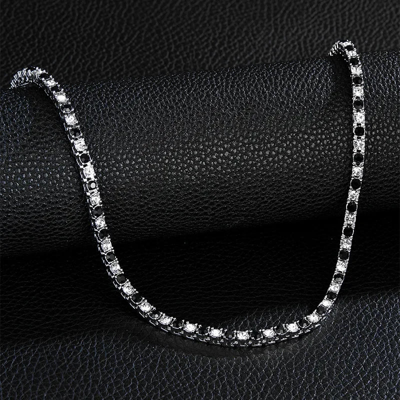4/5mm 1 Row Black White Crystal Cz Stone Tennis Chain Hip Hop Choker Necklace Bling Iced Out Rock Jewelry For Men Women 18inch