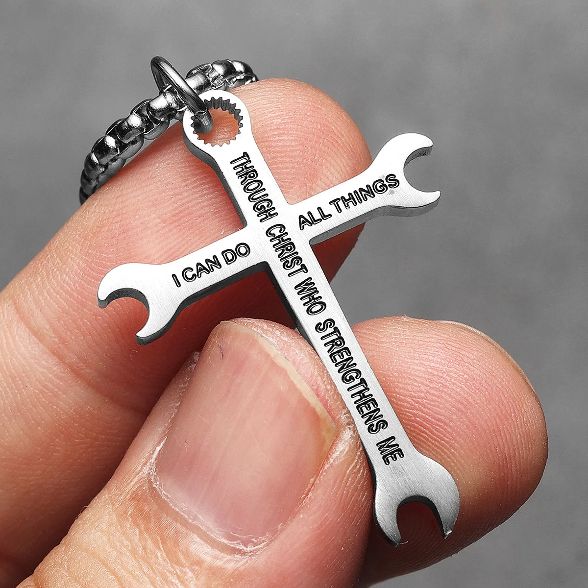 Wrench Cross Pendant Necklace — Stainless Steel