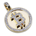 Gold Iced Out Bitcoin Pendant Necklace CZ