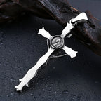 New Vintage Jesus Cross Pendant Necklace For Men Stainless Steel Punk Cross Religious Necklaces Fashion Amulet Jewelry